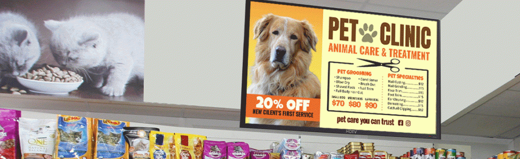 open a pet store tips - marketing menu on digital signage