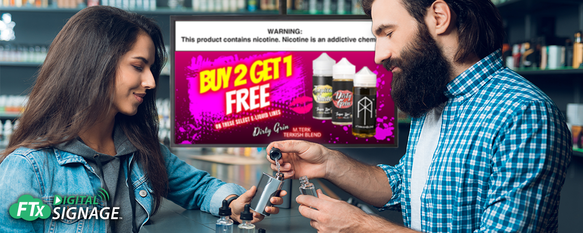 example of vape shop digital signage with promotion