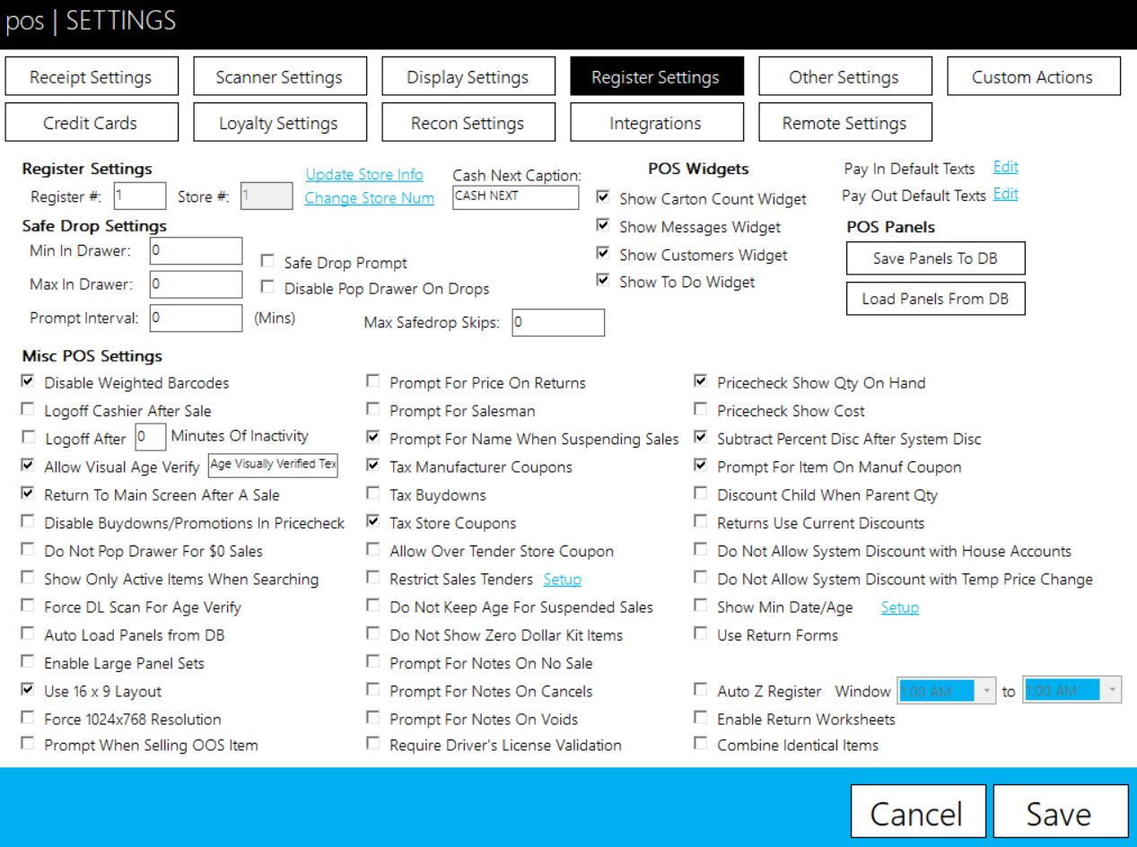 Register Settings in POS