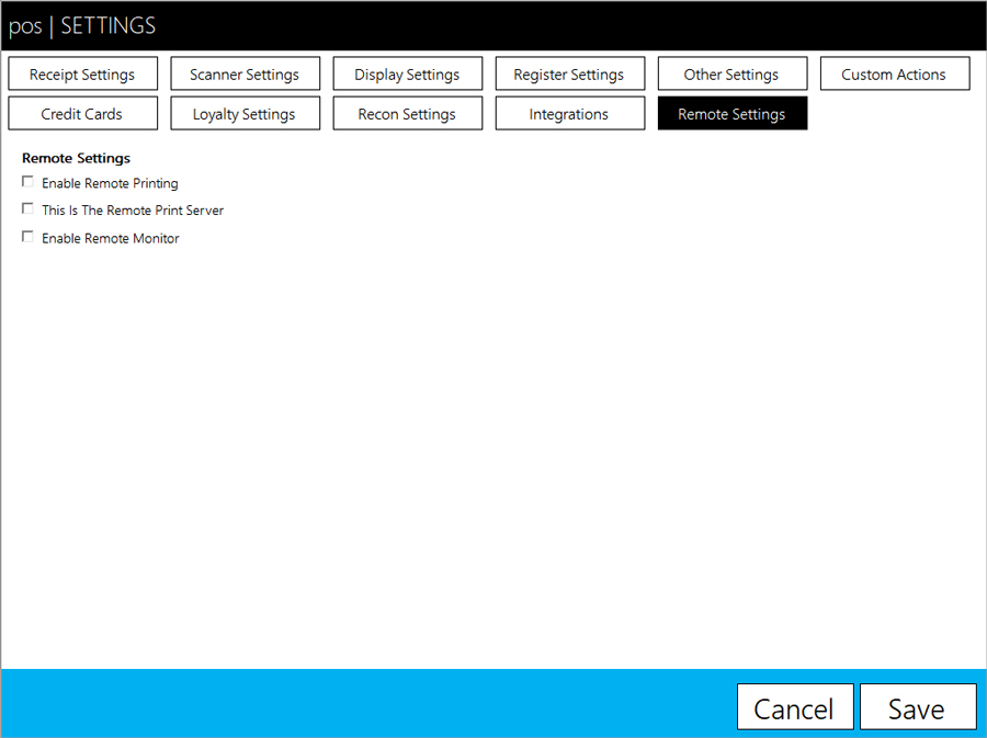 remote settings in pos